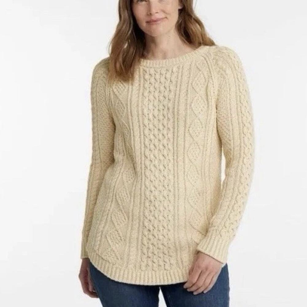 LL Bean Women's Signature Cotton Fisherman Tunic Sweater Cableknit Cotton Heavy